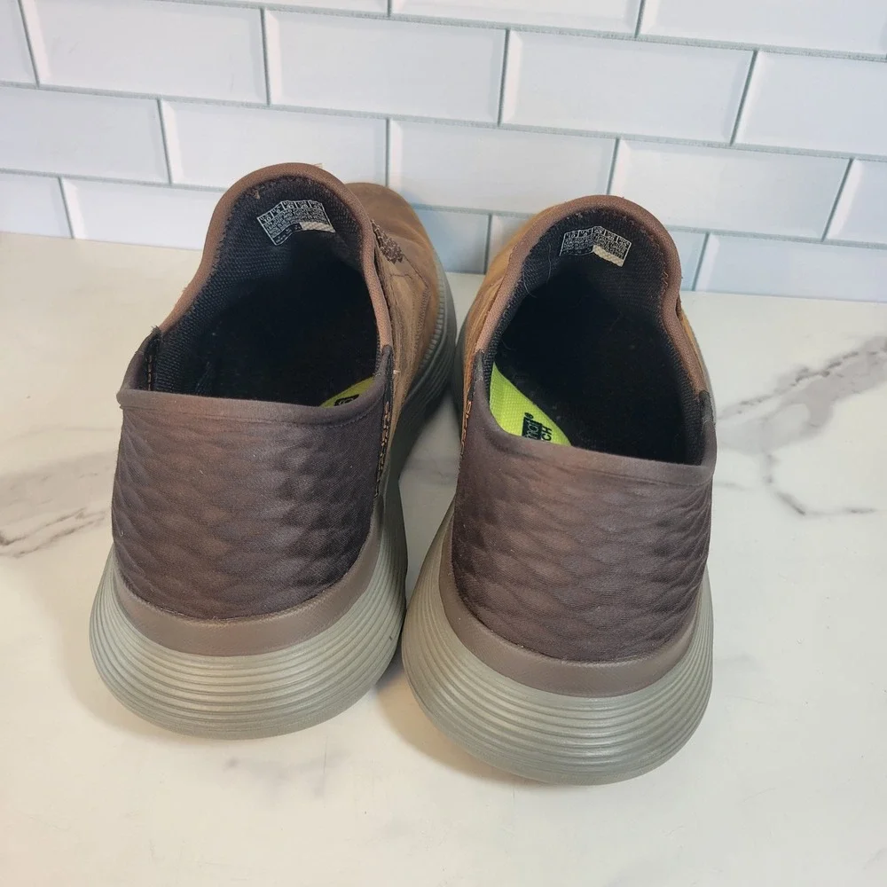 Skechers Slip-ins Garza Gervin Mens 10 Brown Leather Sneakers 205046